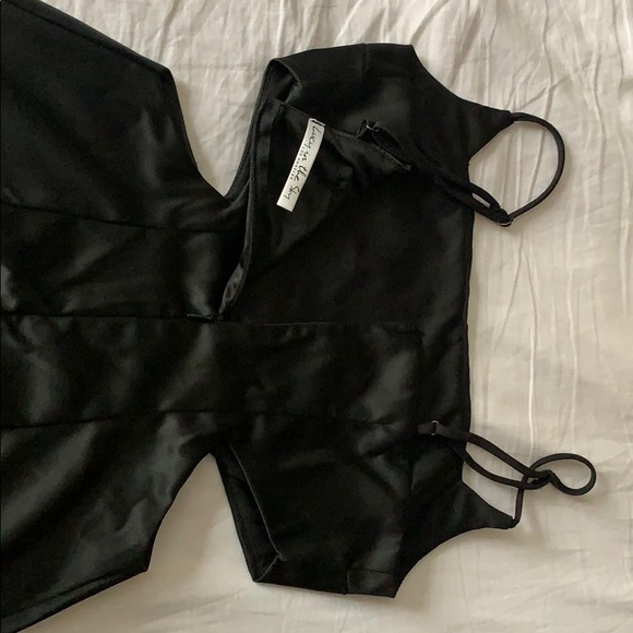 Alina Satin Hourglass Dress in Black - Picture 6 of 8